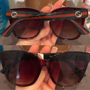 Gucci Women's Sunglasses - Black and Green with Red Accents